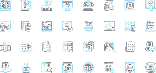 Project optimization linear icons set. Efficiency, Streamlining, Enhancement, Improvement, Productivity, Lean, Automation line vector and concept signs. Simplification,Innovation,Performance outline - obrazy, fototapety, plakaty