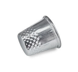 Silver metal sewing thimble isolated on white, above view