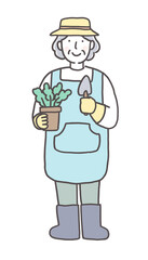 家庭菜園を楽しむシニア女性