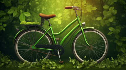 Fototapeta na wymiar In this vector art, a bicycle adorned with lush green leaves on World Bicycle Day. Generative AI