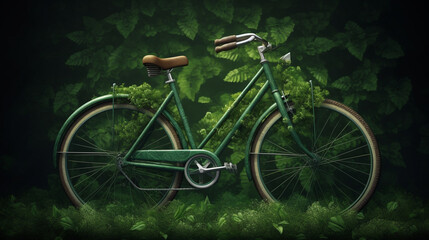 Fototapeta na wymiar In honor of World Bicycle Day, this vector art features a bicycle adorned with lush green foliage Generative AI