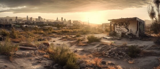 Realistic Post Apocalypse Landscape illustration of sand city generative ai