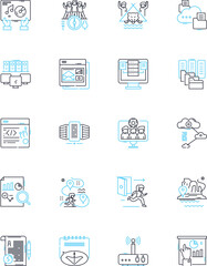 Data science linear icons set. Analytics, Big Data, Machine Learning, Algorithms, Predictive Modeling, Statistics, Visualization line vector and concept signs. Artificial Intelligence,Clustering,Data