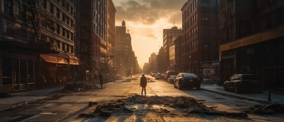 Realistic Post Apocalypse Landscape illustration of city street and zombie generative ai