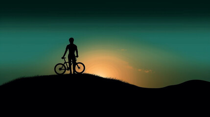 Fototapeta na wymiar A minimalist vector illustration of a bicycle rider in silhouette, perfect for World Bicycle Day. Generative AI