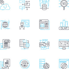 Economic forecast linear icons set. Growth, Recession, Recovery, Inflation, Deflation, Expansion, Contraction line vector and concept signs. Downturn,Booms,Busts outline illustrations