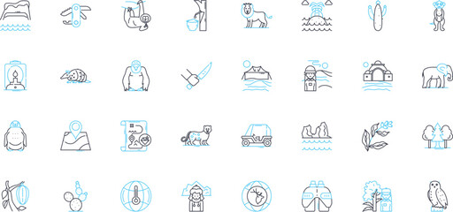 Environment linear icons set. Sustainability, Pollution, Conservation, Recycling, Climate, Biodiversity, Ecosystem line vector and concept signs. Renewable,Carbon,Greenhouse outline illustrations
