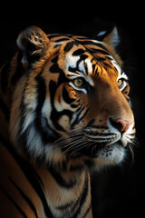 Fototapeta premium Amazing portrait of a Sumatran tiger on black background,