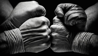 Black and White Image of Male Fists in Boxing Taping, Generative AI - obrazy, fototapety, plakaty