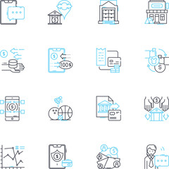Service positioning linear icons set. Differentiation, Quality, Expertise, Consistency, Innovation, Competitive, Precision line vector and concept signs. Responsiveness,Efficiency,Simplicity outline