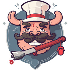 cartoon wagyu chef character logo. cute funny transparent mascot