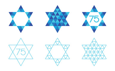 Star of David with a triangle mosaic pattern on white background. Vector illustration. Israel independence day abstract icons.