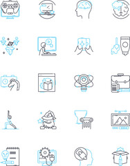 Cultural entrepreneurship linear icons set. Creativity, Innovation, Adaptability, Risk-taking, Diversity, Cultural diversity, Collaboration line vector and concept signs. Nerking,Leadership,Vision