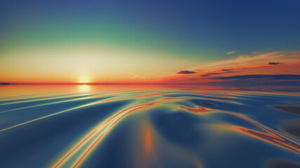 Vibrant dawn or dusk reflected on ripples in the ocean