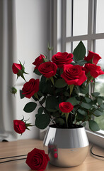 Red Roses created with Generative AI technology 