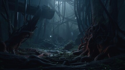 dark forest, digital art illustration, Generative AI