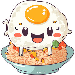 cartoon fried rice with egg character logo. cute funny transparent mascot