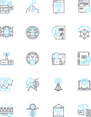Digital marketing linear icons set. SEO, PPC, Social Media, Email, Content, Analytics, Mobile line vector and concept signs. Strategy,Conversion,Branding outline illustrations