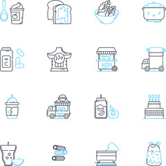 Midnight Snack linear icons set. Cravings, Snacking, Munchies, Hunger, Temptations, Guilty, Binge line vector and concept signs. Indulgence,Comfort,Calories outline illustrations