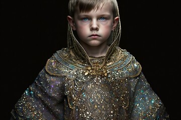 a little boy wears a noble costume worthy of a prince created with Generative AI technology