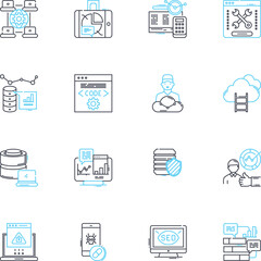 Digital marketing linear icons set. SEO, PPC, Social Media, Email, Content, Analytics, Mobile line vector and concept signs. Strategy,Conversion,Branding outline illustrations
