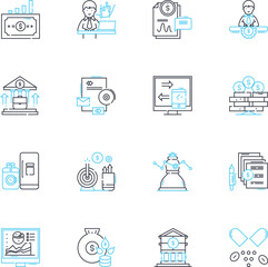 Cash flow linear icons set. Investment, Revenue, Profit, Liquidity, Inflow, Outflow, Budget line vector and concept signs. Income,Expense,Debt outline illustrations