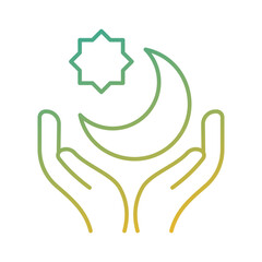 star and moon with hands islamic gradient icon vector illustration