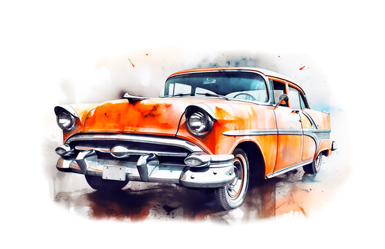 Illustration of a painted sketch of a classic car, AI-Generated image.