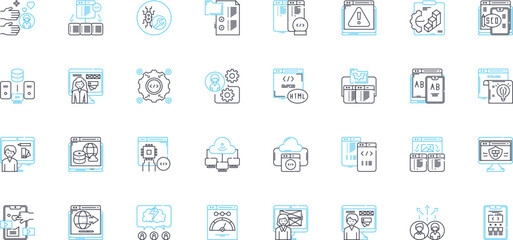 Sports coaching linear icons set. Leadership, Motivation, Communication, Strategy, Innovation, Performance, Discipline line vector and concept signs. Evaluation,Development,Adjustment outline