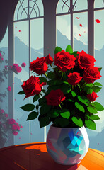 Red Roses created with Generative AI technology 
