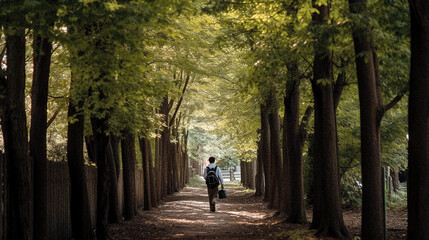 Child Walking Back from School on a Country Lane with Trees on either side - generative AI