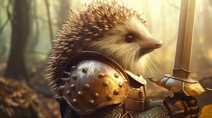 hedgehog warrior, digital art illustration, Generative AI
