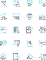 Blockchain-based finance linear icons set. Cryptocurrency, Decentralization, Transparency, Smart contracts, Security, Efficiency, Trustless line vector and concept signs. Immutable,Verification