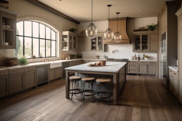 Beautiful rustic kitchen with lots of wood, generative ai
