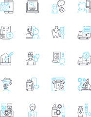 Orthodontic treatment linear icons set. Braces, Invisalign, Crooked, Alignment, Bite, Orthodontics, Retainer line vector and concept signs. Wire,Metal,Ceramic outline illustrations