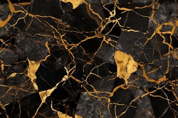 gold colored marble seamless texture, stone texture, black veins, sparkles. generative AI