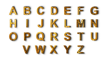 png 3d golden metallic English alphabet  set on blue screen, luxury shiny and glowing letters, 4k design element