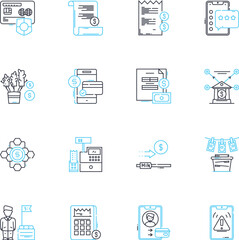 Online payment linear icons set. Transaction, Security, E-commerce, Encryption, Authorization, Gateway, Invoice line vector and concept signs. Merchant,Mobile,Fraud outline illustrations