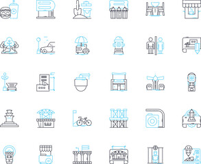 Fototapeta premium Builders linear icons set. Construction, Carpenter, Mason, Electrician, Plumber, Roofer, Engineer line vector and concept signs. Contractor,Builder,Laborer outline illustrations