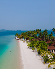Koh Mook tropical Island in the Andaman sea in Thailand, tropical beach with white sand