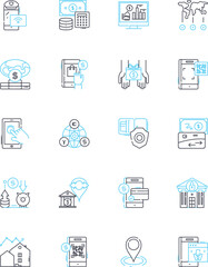 Virtual transactions linear icons set. Cryptocurrency, Digital, Secure, Blockchain, Virtual, Transparent, Decentralized line vector and concept signs. Online,Payment,Crypto outline illustrations
