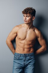man beauty fashion care studio strong fit sport sexy model chest