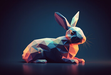 Low Poly Illustration of a Bunny Rabbit on a Dark Background with Back Lighting - Geometric Art - Generative AI