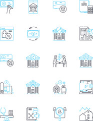 Corporate finance linear icons set. Investments, Mergers, Acquisitions, Capital, Debt, Equity, Risk line vector and concept signs. Valuation,Financial Statements,Liquidity outline illustrations