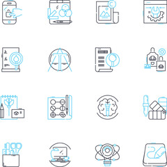 Strategic planning linear icons set. Vision, Goals, SWOT, Tactics, Objectives, Resources, Alignment line vector and concept signs. Creativity,Process,Analysis outline illustrations