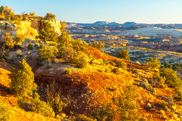 USA, Utah, Grand Staircase Escalante National Monument. Sunrise on cliff and valley.