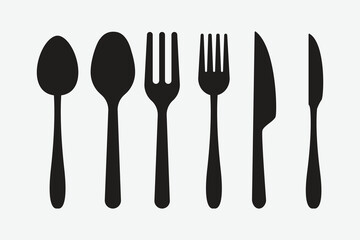 Cutlery icon. forks, Spoon, knife. Silverware silhouettes, restaurant business concept, vector illustration