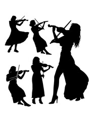 Male and female violin player performance show silhouette