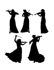 Male and female violin player performance show silhouette