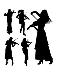Male and female violin player performance show silhouette